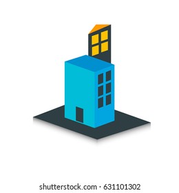 3D Building Icon. Real Estate Design Logo. Folder and Building Design Element