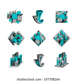 3d building icons | Blue abstract building icons for real estate 