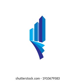 3D building, M letter, Grow statistic logo design vector