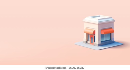 3D Building of a store, and market. Realistic rendering for concepts of advertising and promotion of goods in shops, cafes, and supermarkets. Vector illustration.