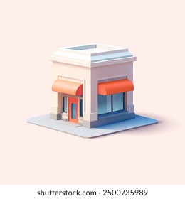 3D Building of a store, and market. Realistic rendering for concepts of advertising and promotion of goods in shops, cafes, and supermarkets. Vector illustration.