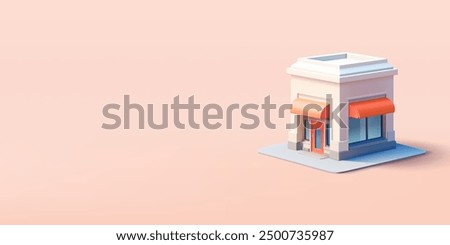 3D Building of a store, and market. Realistic rendering for concepts of advertising and promotion of goods in shops, cafes, and supermarkets. Vector illustration.