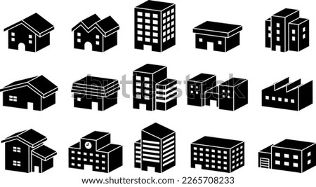 3d buildings vector silhouette set.