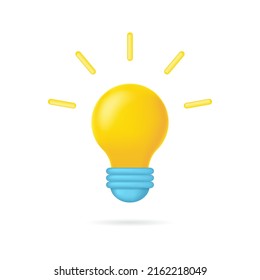 3d Bulb. 3d Lamp Idea. Lightbulb Icon With Light. Concept Of Business, Energy And Think. Symbol Of Creative And Innovation Solution. Cartoon Object. Vector.