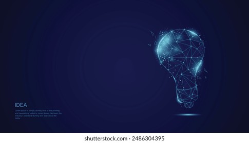 3d bulb low poly wireframe art on blue background vector illustration. idea and innovation concept template design for landing page, banners, poster, covers, flyers, presentations.
