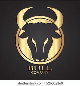 3d bull head negative shape gold logo