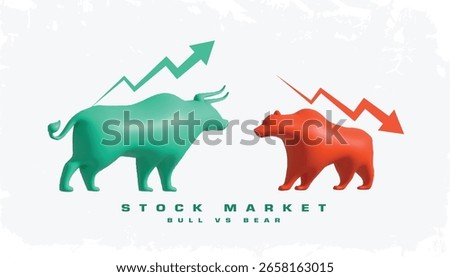3d bull vs bear stock market volatility background vector