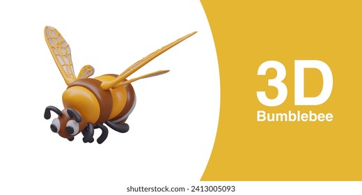 3D bumblebee in flight. Insect in search of honey and nectar. Vector color model with textured wings. Useful insect. Concept of pollination of flowers