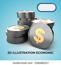  3D bundle of USD coins include dolla r currency exchange trading concept by 3d render.