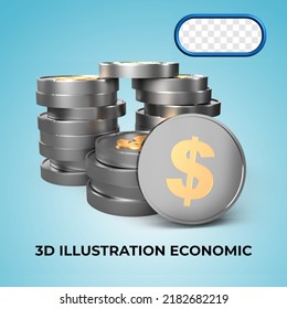  3D bundle of USD coins include dolla r currency exchange trading concept by 3d render.