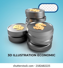  3D bundle of USD coins include dolla r currency exchange trading concept by 3d render.