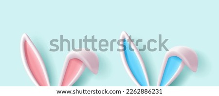 3d bunny rabit ears illustration with blue and pink insides and folded ear, render style set