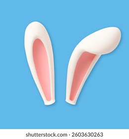 3d bunny rabit ears on an isolated background. Voluminous white ears of the Easter Bunny. Funny cartoon illustration for greeting card, banner. 3d rendering. Vector illustration