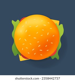 3d burger top view realistic vector illustration