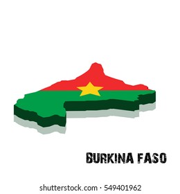 3D Burkina Faso map and flag in white background