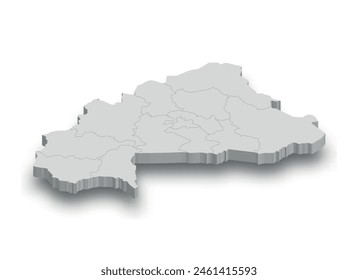 3d Burkina Faso‎ white map with regions isolated on white background