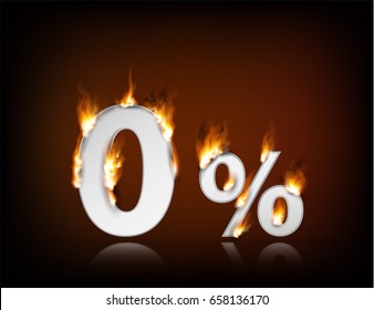 3D burning zero percent. Financial or store discount banner.