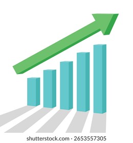 Gráfico de seta de negócios 3D subindo representam lucro de negócios e relatório de crescimento econômico