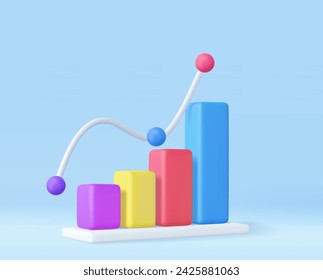 3d Business bar graph strategy concept. Business increase positive money financials, 3d rendering. Vector illustration