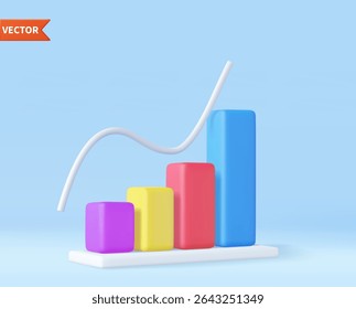 3d Business bar graph strategy concept. Business increase positive money financials, 3d rendering. Vector illustration