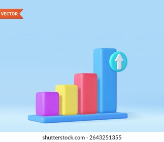 3d Business bar graph strategy concept. Business increase positive money financials, 3d rendering. Vector illustration