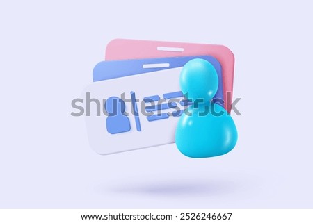 3d business card icon for presentation branding, corporate identity, advertising contact. Card with personal badge, human resources, staff company. 3d identity profile icon vector render illustration