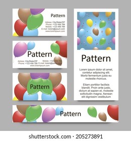 3d Business cards pattern with vibrant balloons. RGB. Includes seamless pattern.