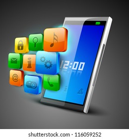 3D Business concept with web icons on tablet screen. EPS 10.