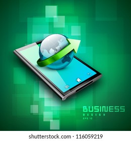 3D business concept with world globe on a tablet screen. EPS 10.
