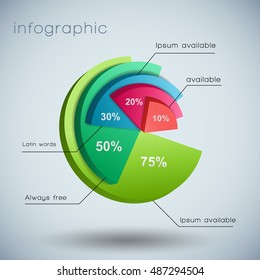 3d business diagram template with text fields and marked by different colors of chart vector illustration