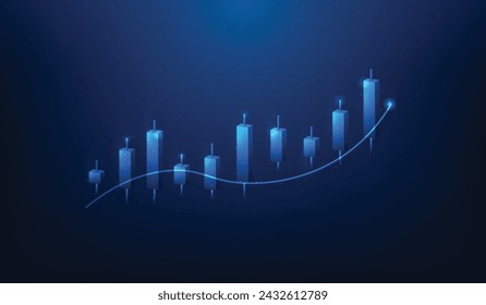 3d negocio inversión digital comercio candelabro mercadeo de acciones sobre fondo azul. crecimiento gráfico financiero aumento de la tecnología digital. ilustración vectorial fantástico diseño de alta tecnología.