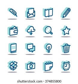 3D Business Fat Line Icon set for web and mobile. Modern minimalistic flat design elements of working with paper, reading and writing, time management and ideas