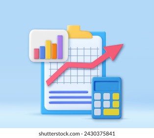 3D business finance management. Calculate expenses, money management, financial security. 3d rendering. Vector illustration