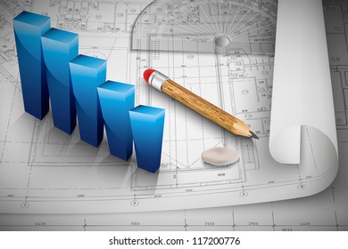 3d business graph in the drawings