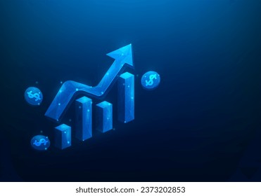 3d business graph investment arrow achievement target digital technology on blue background. finance increase growth. Income and returns. vector illustration  low poly fantastic design.