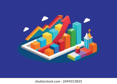 3d Business graph upgoing vector arts illustration