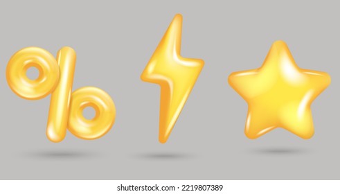 3 conjunto de iconos de negocio representar objetos de moda vectorial oro fresco amarillo símbolo realista aislado venta web al por menor 