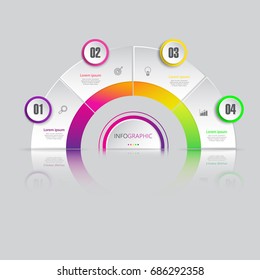 3D Business  infographics design,circle chart  template with 4 options or steps, can be used for workflow layout, diagram, annual report, web design.,marketing icons