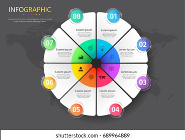 3D Business infographics design,circle chart template with 8 options or steps, can be used for workflow layout, diagram, annual report, web design.,marketing icons,circle chart