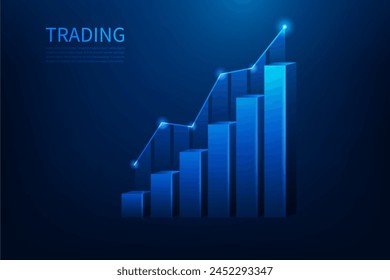 3d business investment trading stock graph profit on blue background. finance chart growth increase. vector illustration fantastic design.