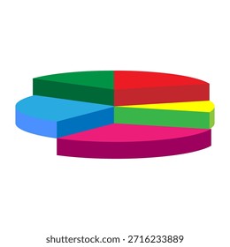 3D Business Pie Chart Graph Bunte Finanzen Konzept Sechs Werte Vektor einzeln auf Weiß

