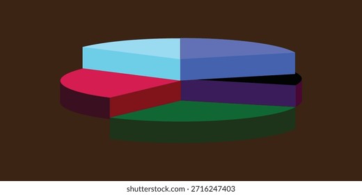 3D Business Pie Chart Graph Bunte Finanzen Konzept Sechs Werte Vektor einzeln auf Weiß

