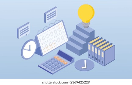 3D Business planning schedule with dates.3D design.isometric vector design Illustration.