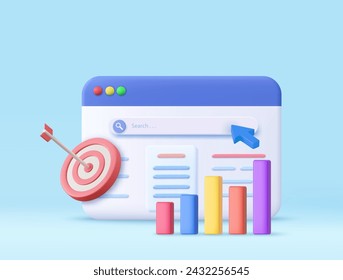 3d Business strategy concept. Business financials, leadership, direction and growth, planning,target, darts. 3d rendering. Vector illustration