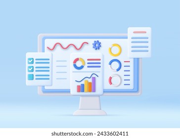 3d Business strategy concept. Business financials, leadership, direction and growth, planning. 3d rendering. Vector illustration