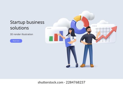 3D Business strategy and finance management with analytics vector illustration. Modern vector illustration concepts for website. Planning, forecasting, optimization, data analysis, and performance