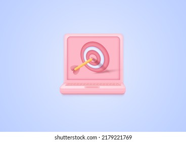 3D business target goals concept, success, investing marketing. 3d arrow targeting center on pastel background. Minimal cartoon icon. Vector illustration