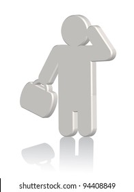 3d businessman with case thinking. Vector