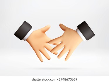 3D Businessman hand icon making handshake. 3d gesture for partnership agreement or deal. Corporate cooperation and business connection. Professional office meeting success. Vector illustration