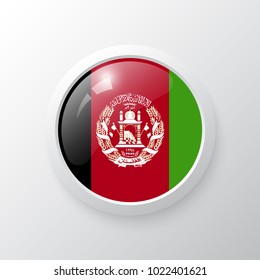 3D Button with Afghanistan flag. as round glossy icon on background isolated. Vector illustration eps 10.